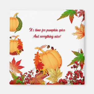 Fall Pumpkin Autumn Berries Colourful Maple Leaves Magnet
