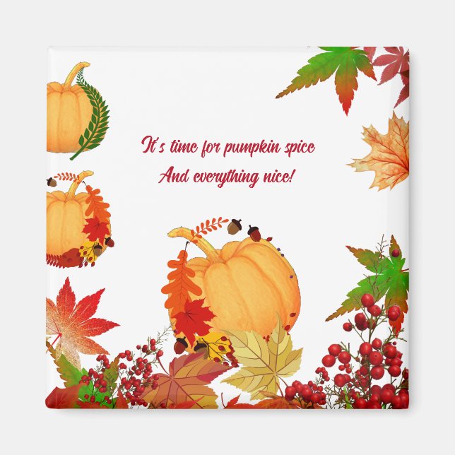 Fall Pumpkin Autumn Berries Colourful Maple Leaves Magnet (Front)