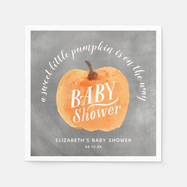Fall Pumpkin Autumn Chalkboard Baby Shower Napkin (Front)