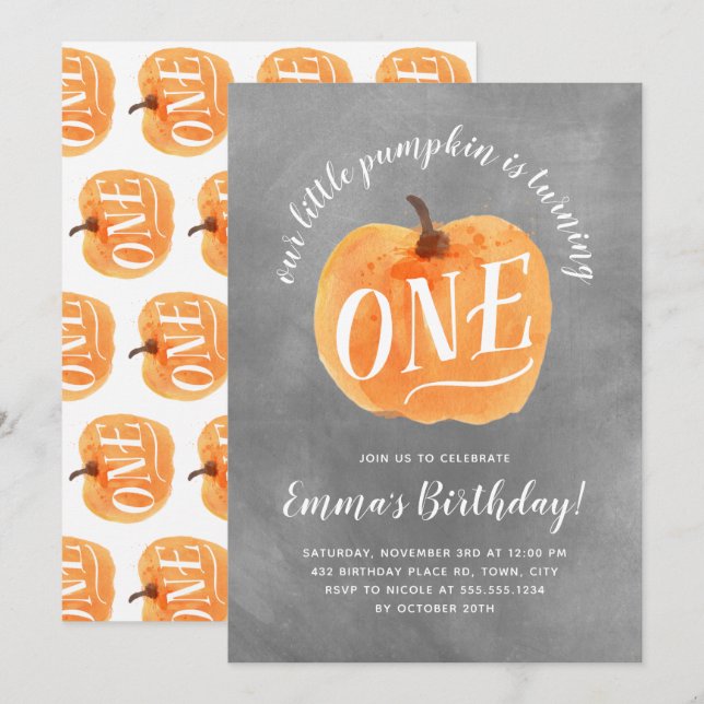 Fall Pumpkin Autumn First Birthday Invitation (Front/Back)