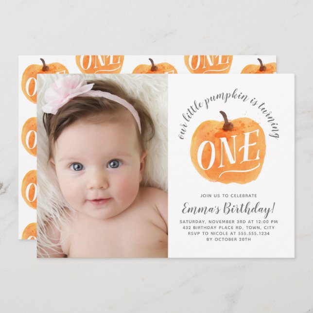 Fall Pumpkin Autumn First Birthday Invitation (Front/Back)