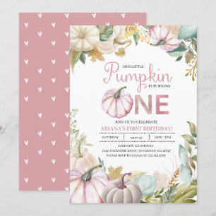 Fall Pumpkin Autumn First Birthday Invitation Girl