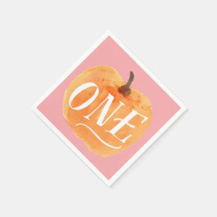 Fall Pumpkin Autumn   First Birthday Pink Napkin