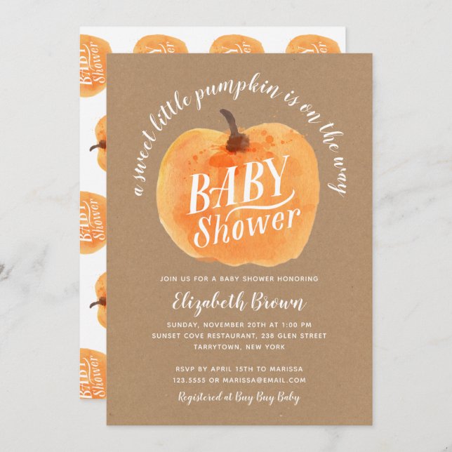 Fall Pumpkin Autumn Kraft Baby Shower Invitation (Front/Back)