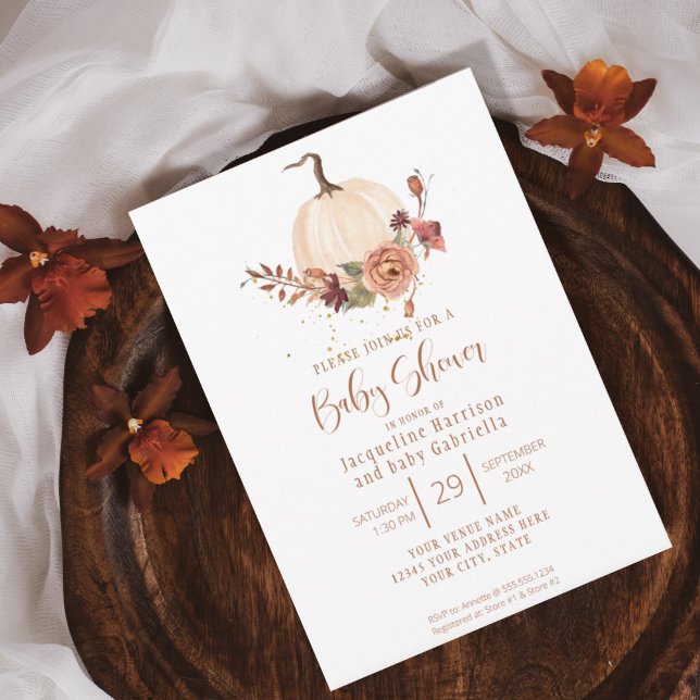 Fall Pumpkin Autumn Leaf Burgundy Floral BOHO Invitation (Creator Uploaded)