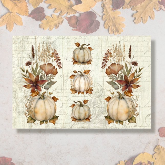 Fall Pumpkin Autumn Leaves Floral Wood Decoupage Tissue Paper (Creator Uploaded)