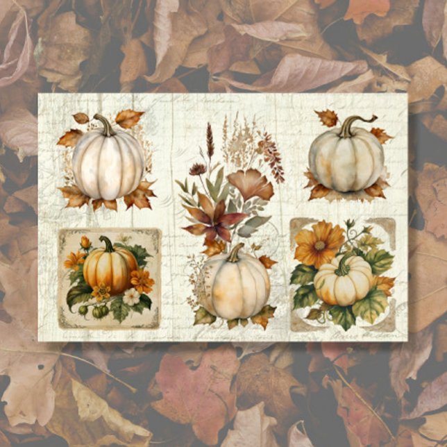 Fall Pumpkin Autumn Leaves Rustic Wood Decoupage Tissue Paper (Creator Uploaded)