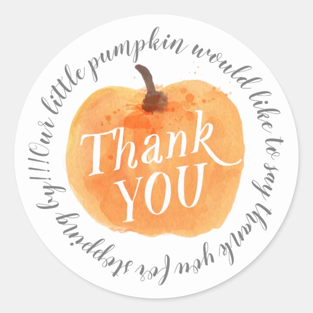 Fall Pumpkin Autumn Thank You White Classic Round Sticker (Front)