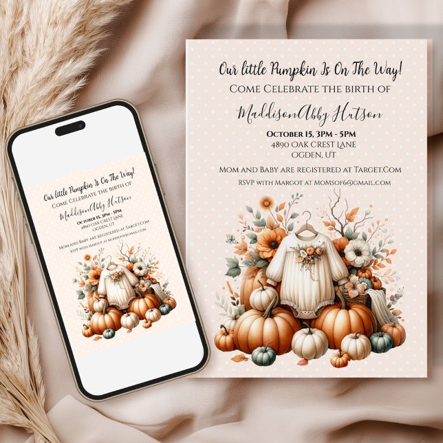 Fall Pumpkin Baby Announcement Invitation (Celebrate the cozy autumn season with a personalized fall design made just for you! )