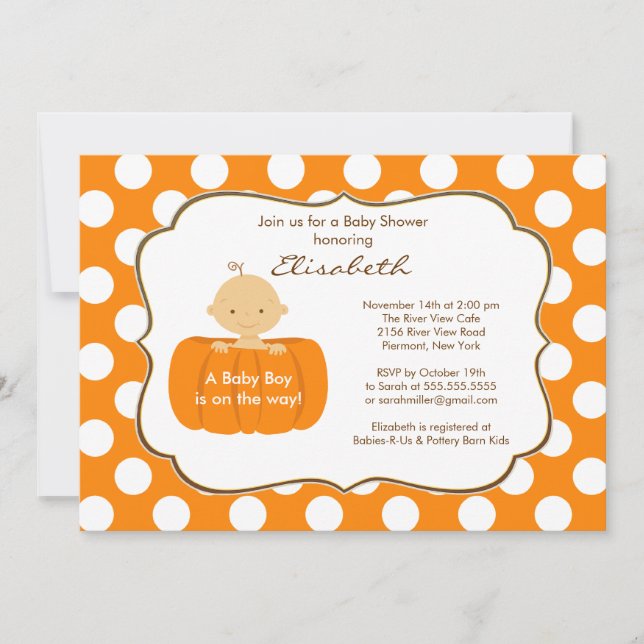 Fall Pumpkin Baby Boy Shower Invitation (Front)