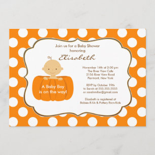 Fall Pumpkin Baby Boy Shower Invitation