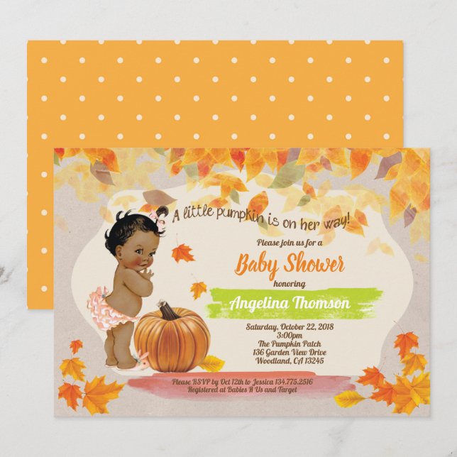 Fall pumpkin baby girl shower rustic vintage invitation (Front/Back)