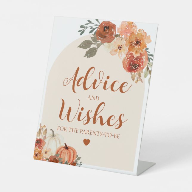 Fall Pumpkin Baby Shower Advice and Wishes Sign (Front)