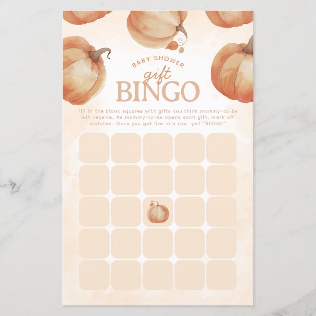 Fall Pumpkin Baby Shower Bingo Game (Front)