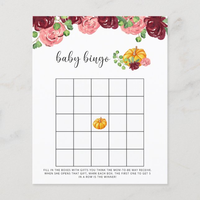 Fall pumpkin baby shower bingo game (Front)