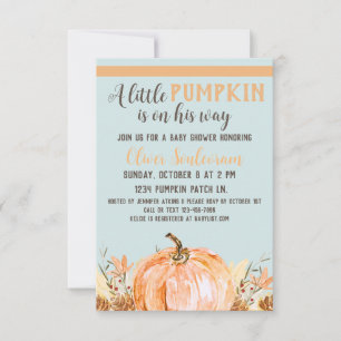 Fall Pumpkin Baby Shower Blue, Invitation