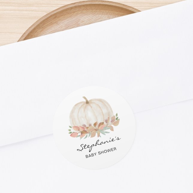 Fall Pumpkin Baby Shower  Classic Round Sticker (Creator Uploaded)