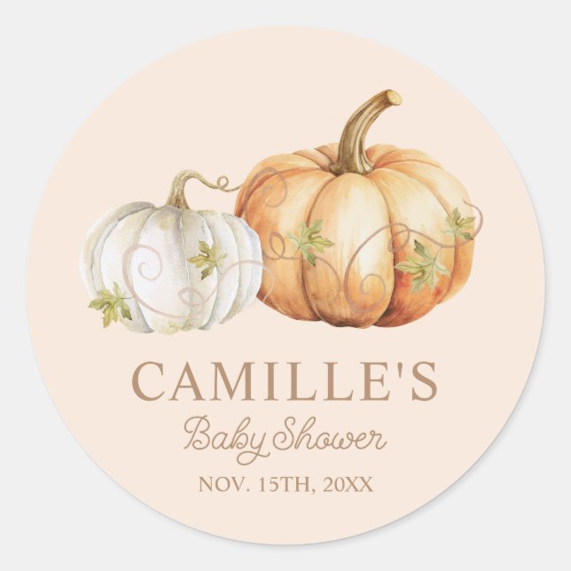 Fall Pumpkin Baby Shower Classic Round Sticker (Front)