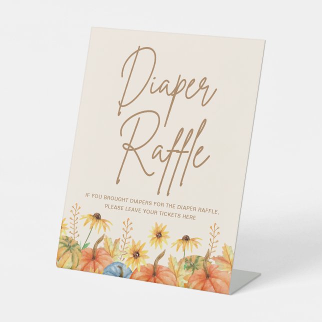 Fall Pumpkin Baby Shower Diaper Raffle Pedestal Sign (Front)