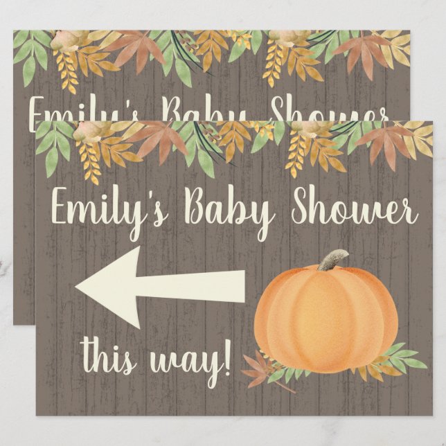 Fall Pumpkin Baby Shower Direction Sign Invitation (Front/Back)