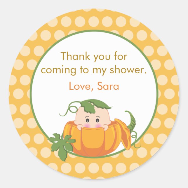 Fall Pumpkin | Baby Shower Favour Sticker (Front)