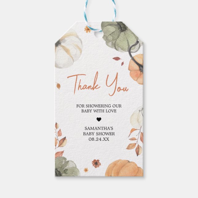 Fall Pumpkin Baby Shower Favour Tags (Front)