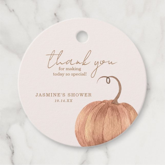 Fall Pumpkin Baby Shower Favour Tags (Front)