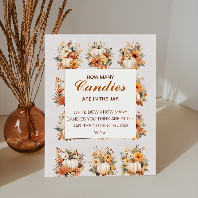 Fall Pumpkin Baby Shower Guess How Many Candies Pedestal Sign (Creator Uploaded)