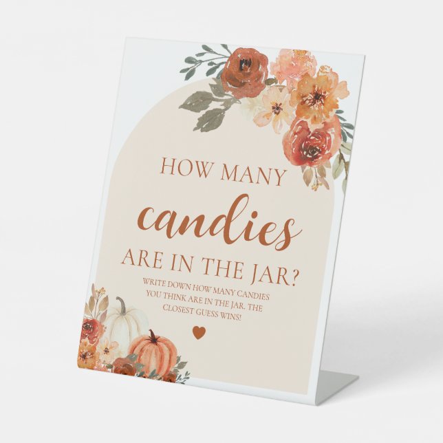 Fall Pumpkin Baby Shower Guess How Many Candies Pedestal Sign (Front)