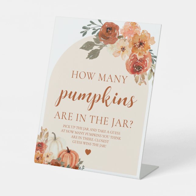Fall Pumpkin Baby Shower Guess How Many Pumpkins Pedestal Sign (Front)
