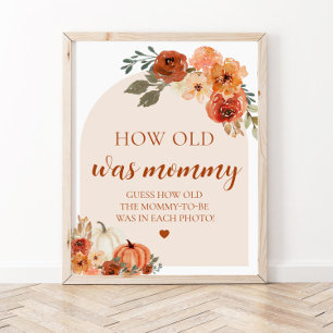 Fall Pumpkin Baby Shower How Old Was Mummy Game Poster