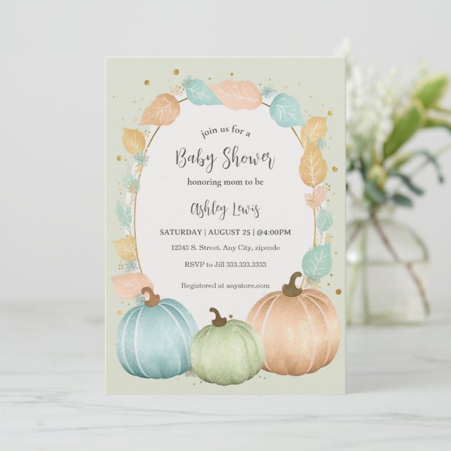 Fall pumpkin Baby shower invitation (Standing Front)