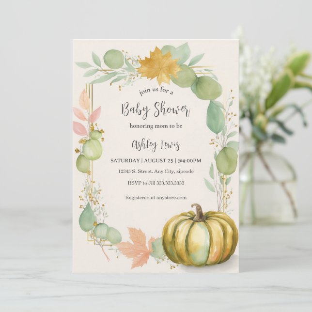 Fall Pumpkin Baby shower invitation (Standing Front)