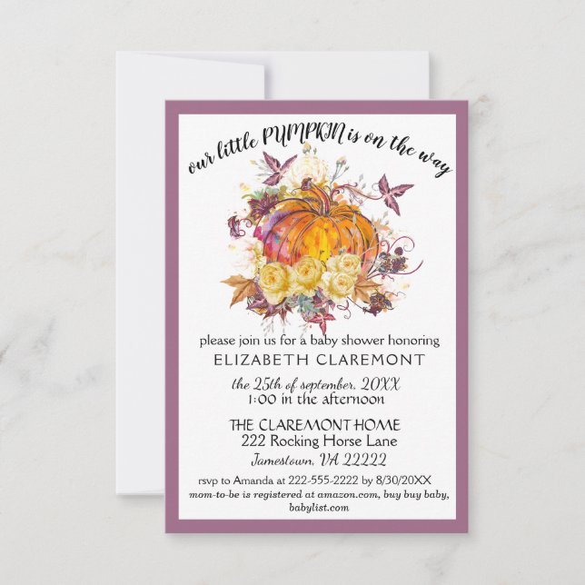 Fall Pumpkin Baby Shower Invitation (Front)