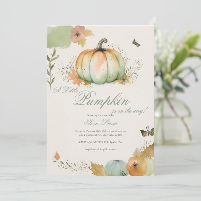 Fall pumpkin Baby shower invitation (Standing Front)