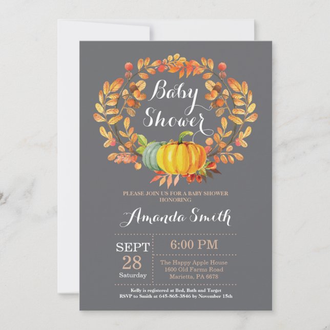 Fall Pumpkin Baby Shower Invitation Card (Front)