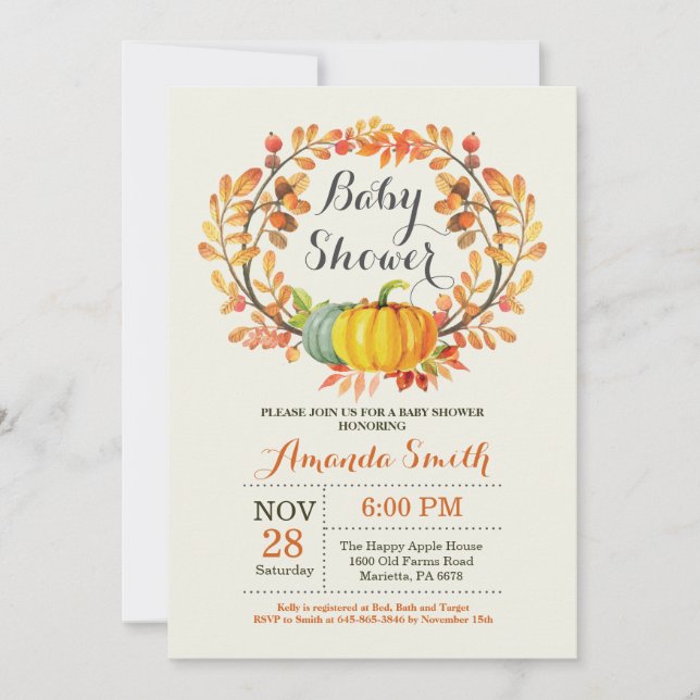 Fall Pumpkin Baby Shower Invitation Card (Front)