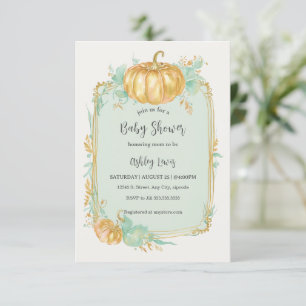 Fall Pumpkin Baby shower invitation Gold pumpkin