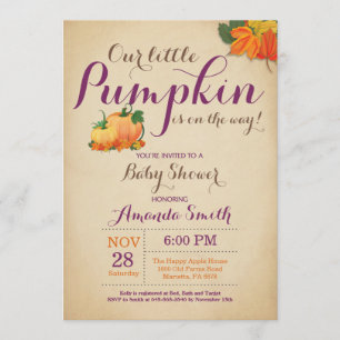 Fall Pumpkin Baby Shower Invitation Orange Purple