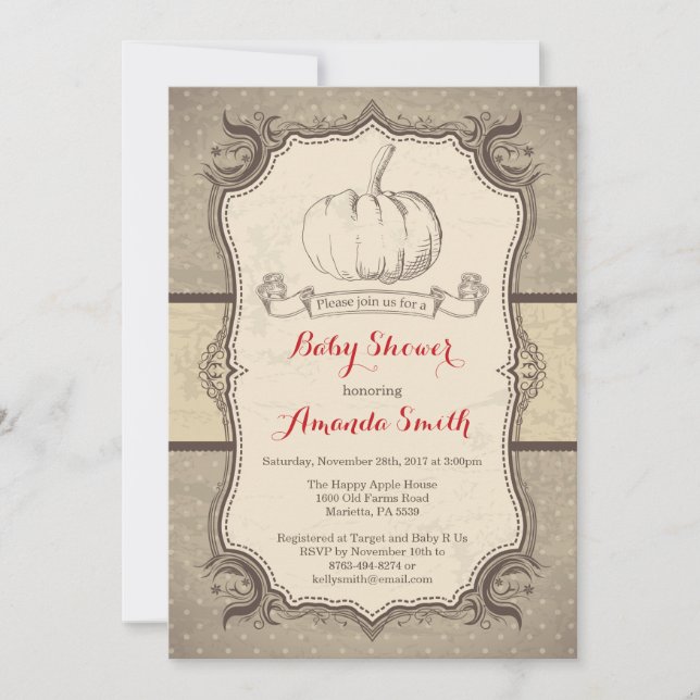 Fall Pumpkin Baby Shower Invitation Vintage Retro (Front)