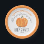 Fall Pumpkin | Baby Shower Paper Plate<br><div class="desc">This elegant and modern fall baby shower paper plate features a fall theme with a hand painted watercolor pumpkin. Text says "A sweet little pumpkin is on it's way,  Thank you for joining us for a Baby Shower." Personalise with the event date.</div>