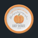 Fall Pumpkin | Baby Shower Paper Plate<br><div class="desc">This elegant and modern fall baby shower paper plate features a fall theme with a hand painted watercolor pumpkin. Text says "A sweet little pumpkin is on it's way,  Thank you for joining us for a Baby Shower." Personalise with the event date.</div>