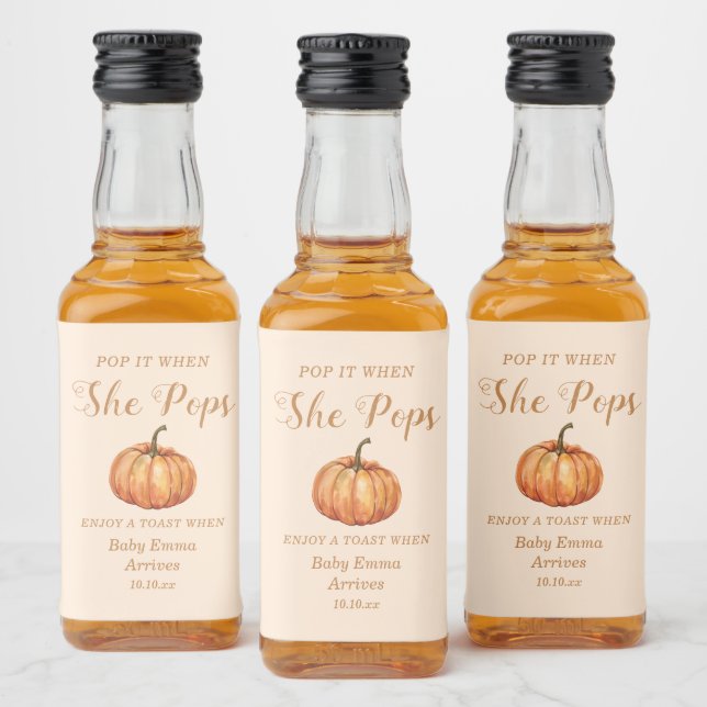 Fall Pumpkin Baby Shower Pop it when she pops Liquor Bottle Label (Bottles)