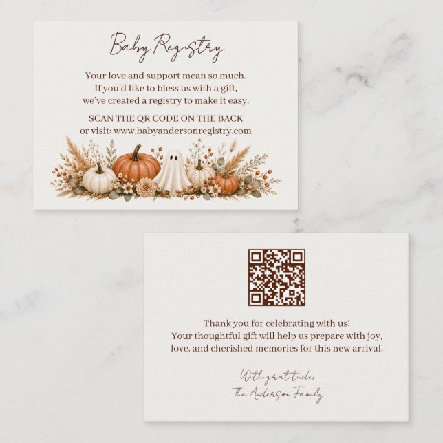 Fall Pumpkin Baby Shower Registry Insert with QR (Front/Back)
