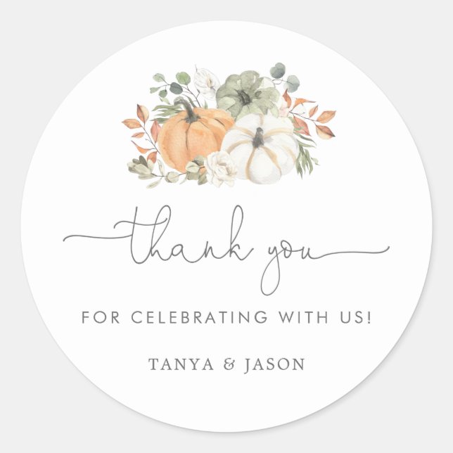 Fall Pumpkin Baby Shower Thank You Classic Round Sticker (Front)