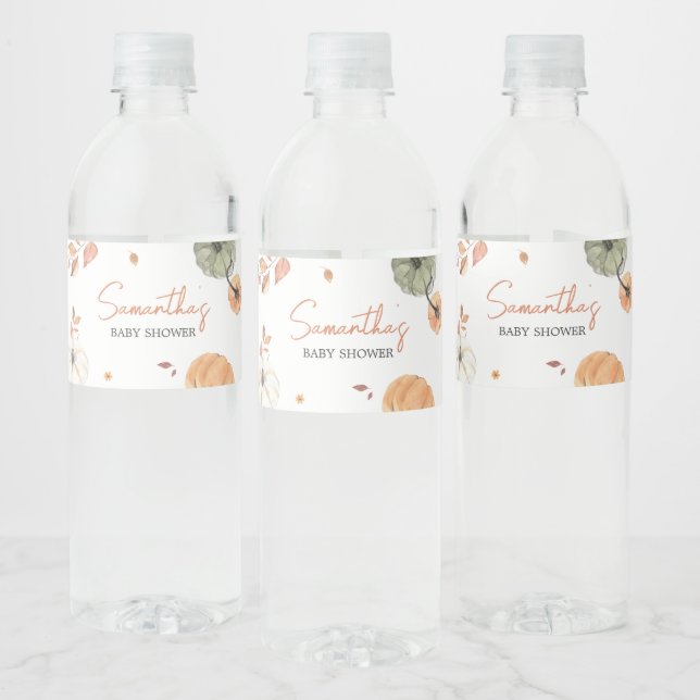 Fall Pumpkin Baby Shower Water Bottle Label (Bottles)