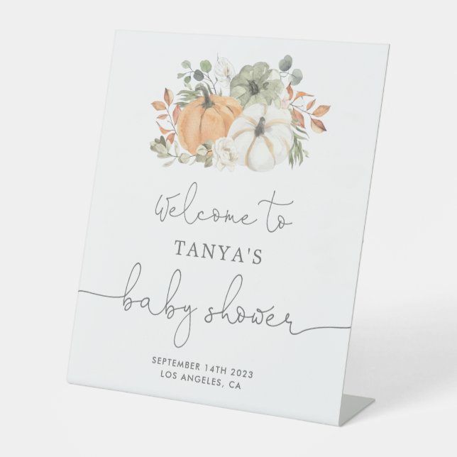 Fall Pumpkin Baby Shower Welcome Pedestal Sign (Front)