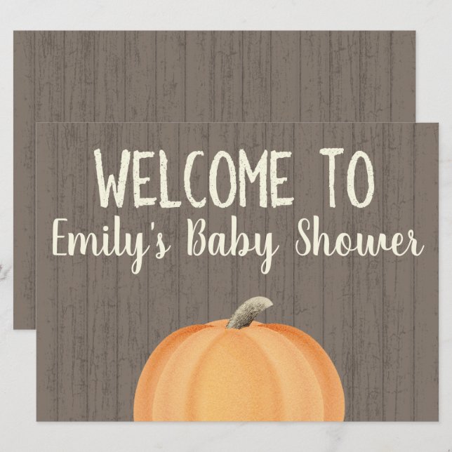Fall Pumpkin Baby Shower Welcome Sign Invitation (Front/Back)