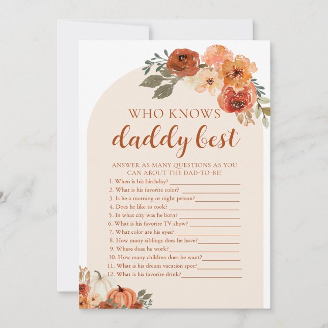 Fall Pumpkin Baby Shower Who Knows Daddy Best Game Invitation (Front)