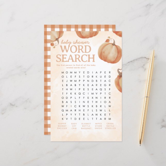 Fall Pumpkin Baby Shower Word Search Game (Front/Back In Situ)